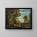 van een bebost landschap met reizigers die een brug oversteken - Adriaen van Stalbemt — ingelijst kunstwerk aan de muur