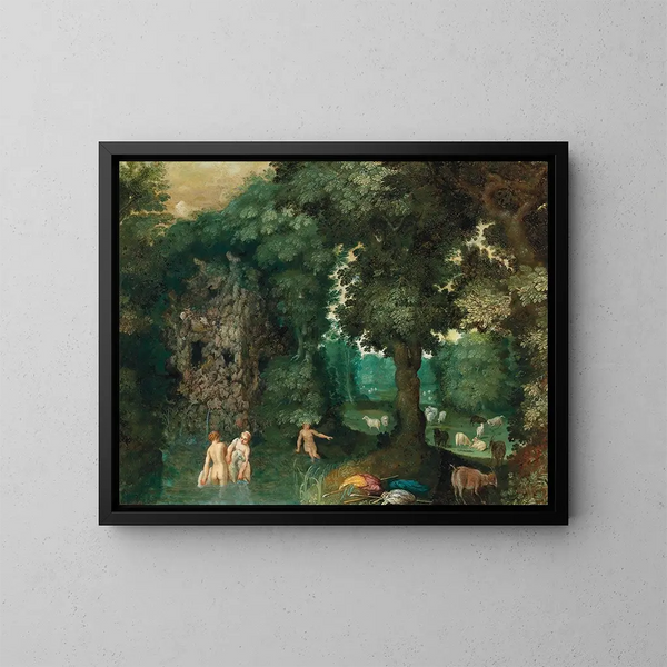 Nymphe se baignant dans une forêt - Adriaen van Stalbemt — ingelijst kunstwerk aan de muur