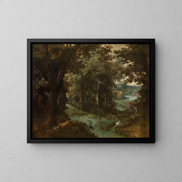 Landschap met dierenfabels - Adriaen van Stalbemt — ingelijst kunstwerk aan de muur