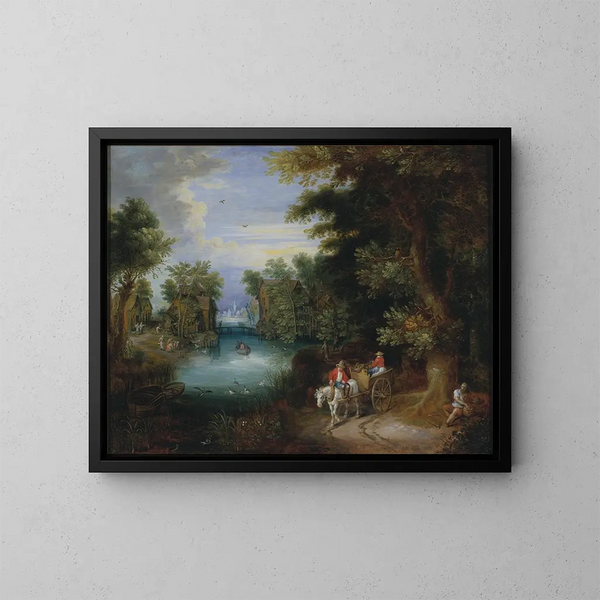 Landschap met boeren - Adriaen van Stalbemt — ingelijst kunstwerk aan de muur