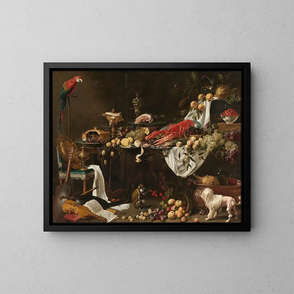 Natuurmoordenaar bij het banket - Adriaen van Utrecht — ingelijst kunstwerk aan de muur