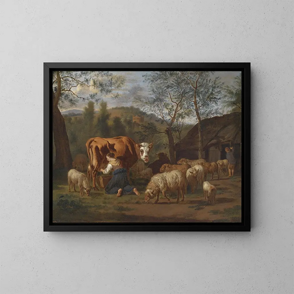 De melkmeid - Adriaen van de Velde — ingelijst kunstwerk aan de muur