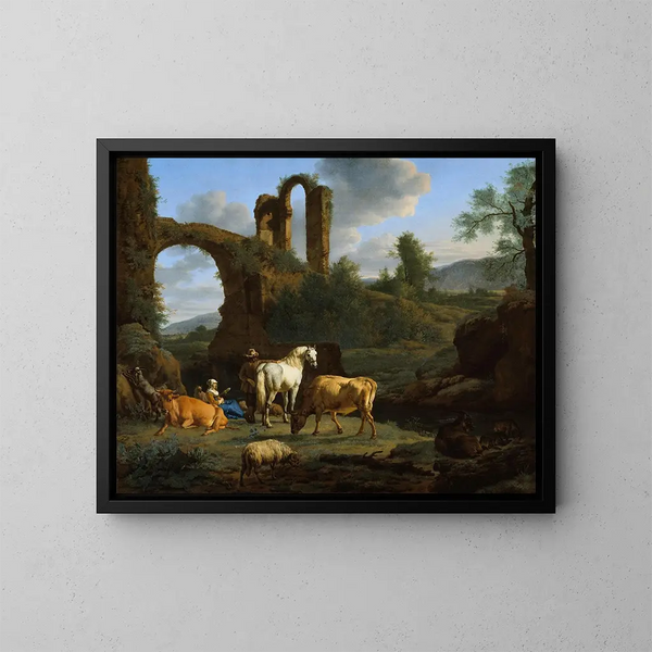 Landelijk landschap met ruïnes - Adriaen van de Velde — ingelijst kunstwerk aan de muur