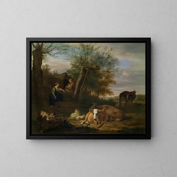 De fluitspeler - Adriaen van de Velde — ingelijst kunstwerk aan de muur
