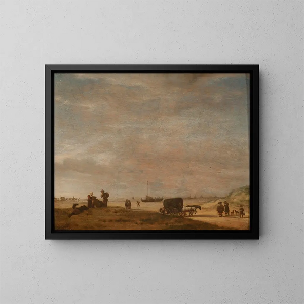 Strand van Scheveningen - Adriaen van de Velde — ingelijst kunstwerk aan de muur