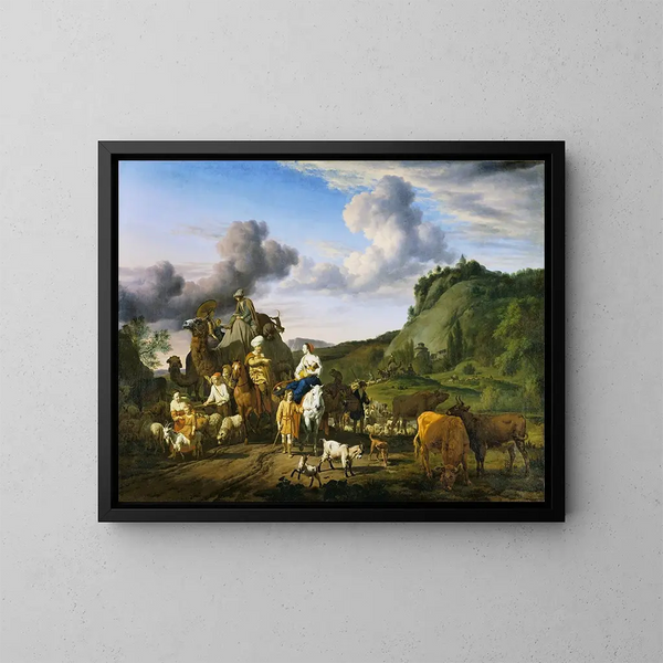 De Migratie van Jacob - Adriaen van de Velde — ingelijst kunstwerk aan de muur