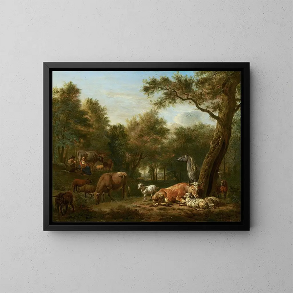 Boslandschap met vee - Adriaen van de Velde — ingelijst kunstwerk aan de muur