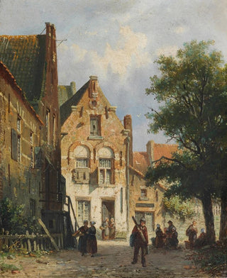Adrianus Eversen - Belebte Strassenszene in einem hollndischen Stdtchen.webp