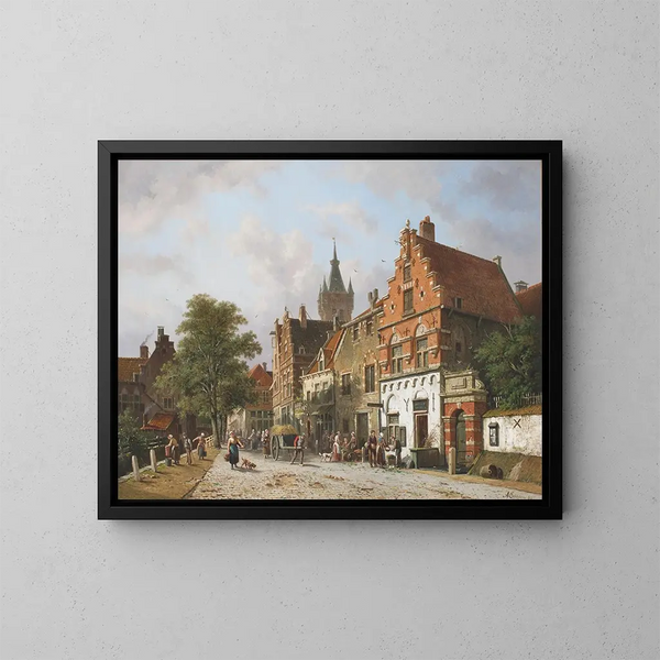 Delftse schilderij met Prinsenhof op de achtergrond - Adrianus Eversen — ingelijst kunstwerk aan de muur
