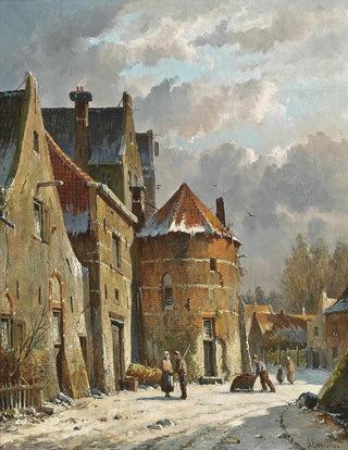 Adrianus Eversen - Figures On A Dutch Street Winter.webp