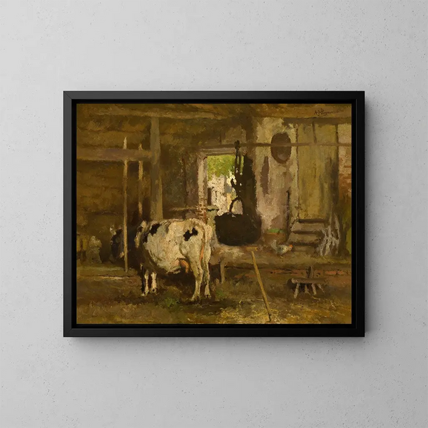 Binnenkant van de stallen - Adrien Joseph Heymans — ingelijst kunstwerk aan de muur