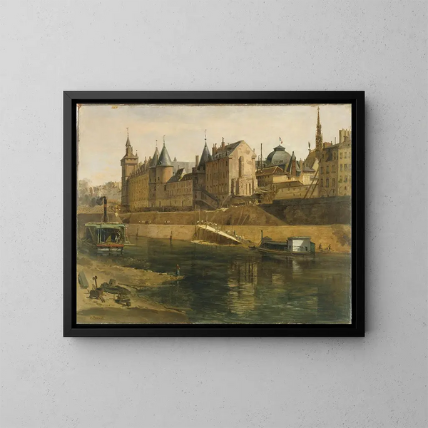 van La Conciergerie tijdens de reconstructiewerken van het gerechtshof - Adrien Dauzats — ingelijst kunstwerk aan de muur