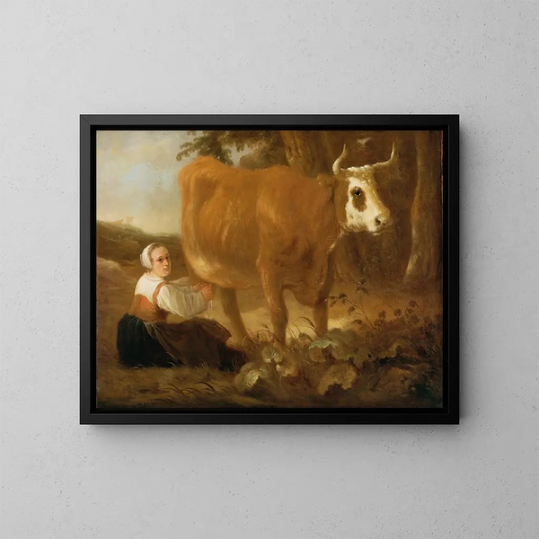 Een melkmeid met een koe - Aelbert Cuyp — ingelijst kunstwerk aan de muur
