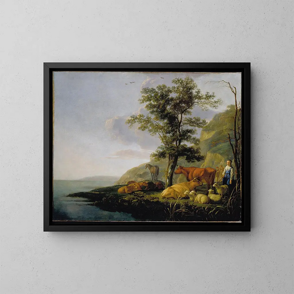 van het vee bij een rivier - Aelbert Cuyp — ingelijst kunstwerk aan de muur