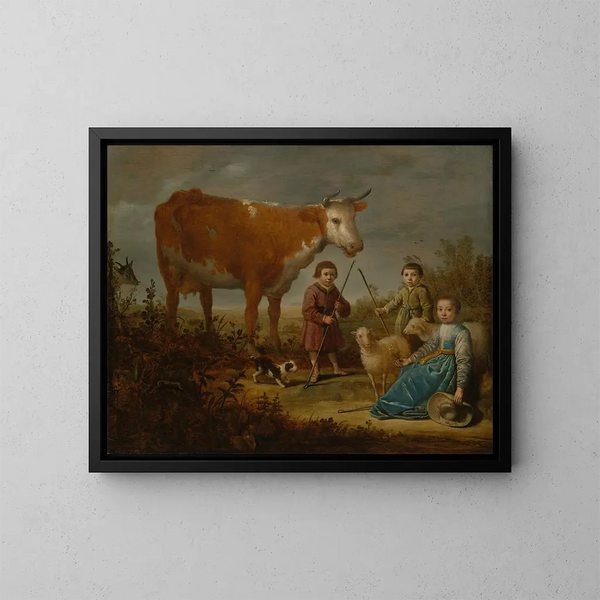 Kinderen en een koe - Aelbert Cuyp — ingelijst kunstwerk aan de muur