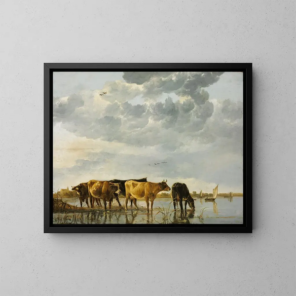 Koeien in een rivier - Aelbert Cuyp — ingelijst kunstwerk aan de muur