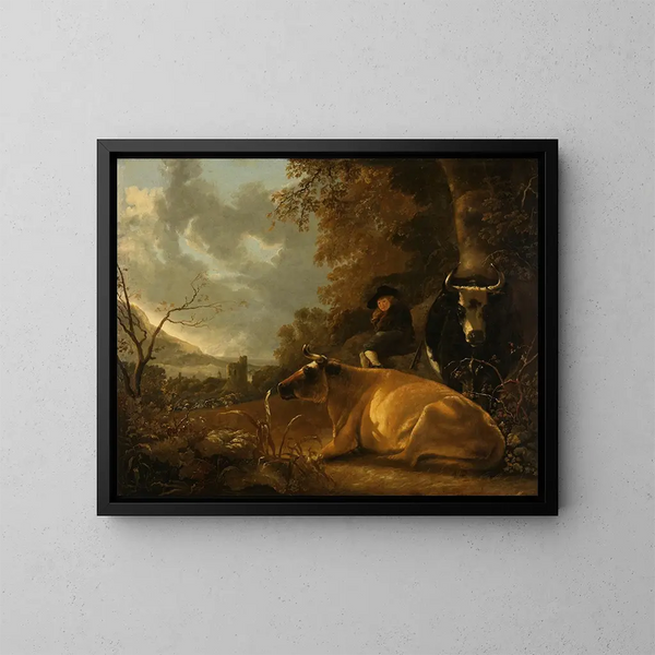 Landschap met koeien en een jonge herder - Aelbert Cuyp — ingelijst kunstwerk aan de muur