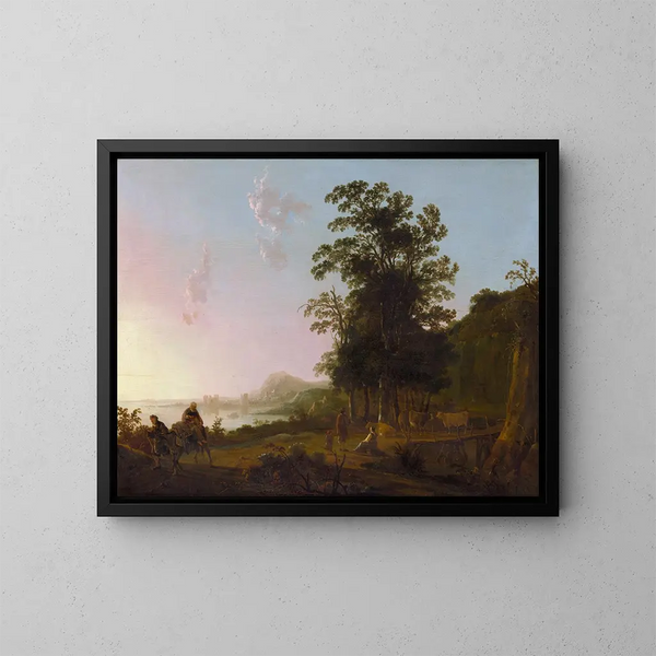 Landschap met de Vlucht naar Egypte - Aelbert Cuyp — ingelijst kunstwerk aan de muur