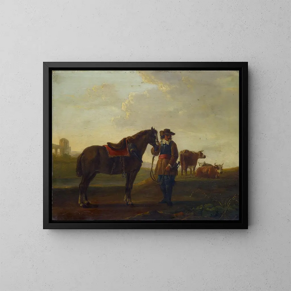 Officier met paard - Aelbert Cuyp — ingelijst kunstwerk aan de muur