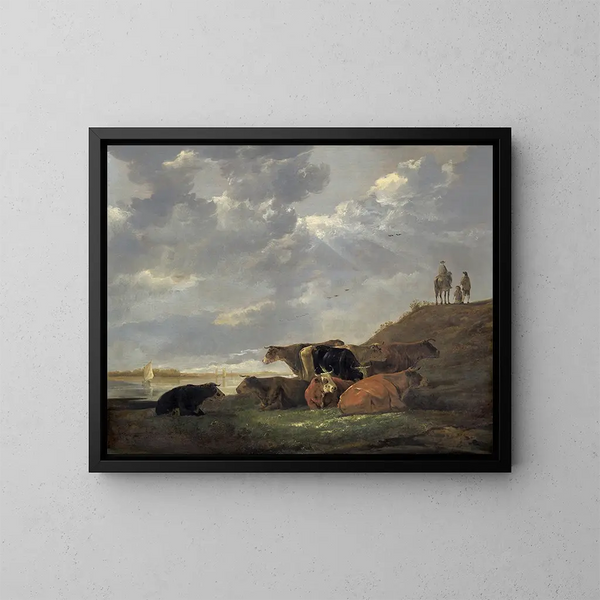 Landschap met koeien aan de rivier - Aelbert Cuyp — ingelijst kunstwerk aan de muur