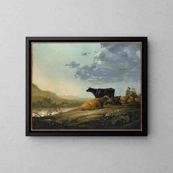 jonge herders met koeien - Aelbert Cuyp — ingelijst kunstwerk aan de muur