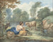 van Bergère avec des moutons dans un paysage avec un étang - Aert Schouman | Reproduction — weergave van het kunstwerk