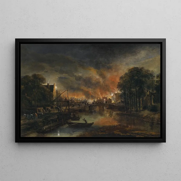 Aert van der Neer - A Moonlit Landscape With A Burning Village.webp