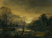 Een rivierlandschap bij zonsondergang met vissers die hun net trekken op de voorgrond, molens in de verte - Aert van der Neer — weergave van het kunstwerk