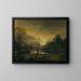 Een rivierlandschap bij zonsondergang met vissers die hun net trekken op de voorgrond, molens in de verte - Aert van der Neer — ingelijst kunstwerk aan de muur
