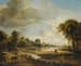 Een rivierlandschap met figuren en vee - Aert van der Neer — weergave van het kunstwerk