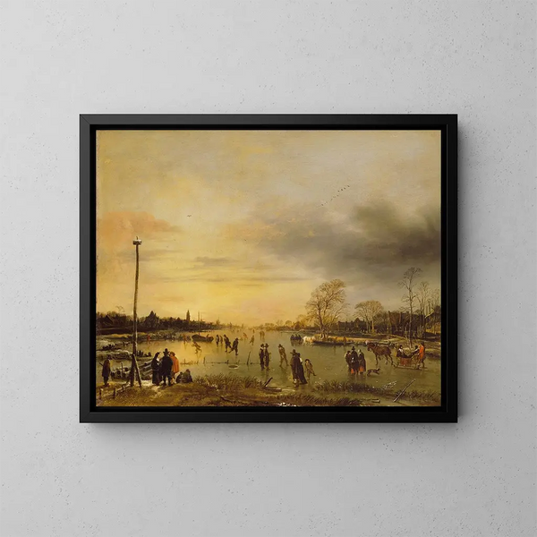 Een schaatscenes - Aert van der Neer — ingelijst kunstwerk aan de muur
