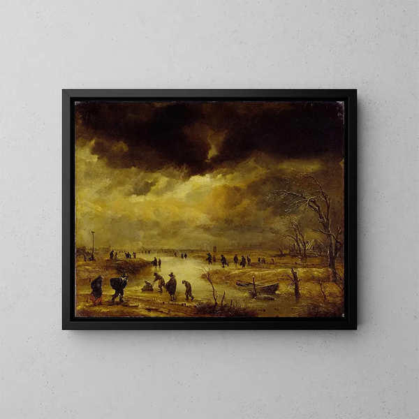 Een wintertafereel - Aert van der Neer — ingelijst kunstwerk aan de muur