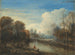 Een rivierlandschap met een visser en schapen aan de oevers - Aert van der Neer — weergave van het kunstwerk