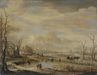 Aert van der Neer - Frozen River with a Footbridge.webp