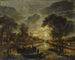 Landschap met kanaal in de nacht met vissersboten - Aert van der Neer — weergave van het kunstwerk