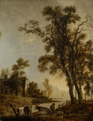 Aert van der Neer - River Bank with Cattle.webp
