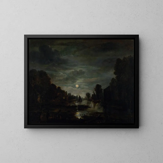 Landschap aan de rivier bij maanlicht - Aert van der Neer — ingelijst kunstwerk aan de muur