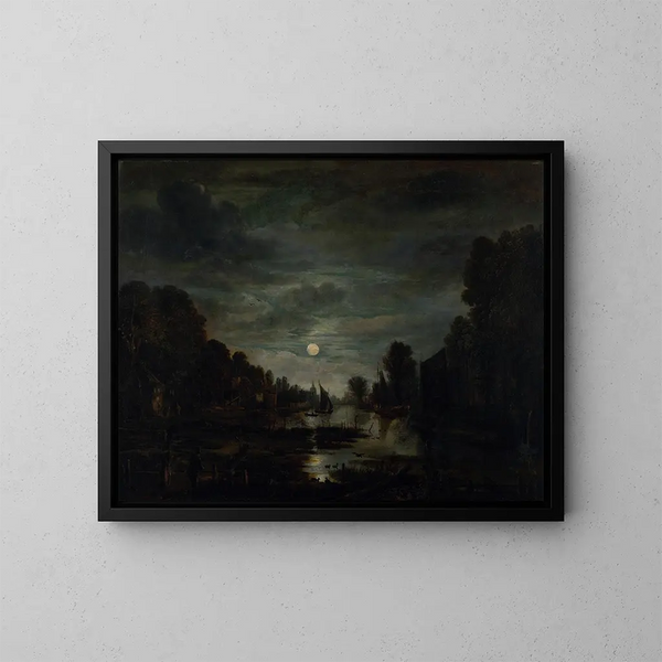 Landschap aan de rivier bij maanlicht - Aert van der Neer — ingelijst kunstwerk aan de muur