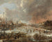 Landschap met winterlandschap met sporters op een bevroren rivier - Aert van der Neer — weergave van het kunstwerk