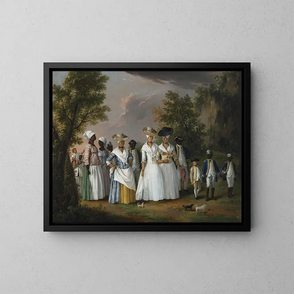 van vrouwen van kleur met hun kinderen en dienaren in een landschap - Agostino Brunias — ingelijst kunstwerk aan de muur
