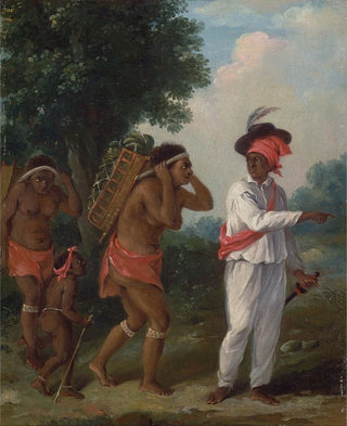 Agostino Brunias - West Indian Man Of Color Directing Two Carib Women With A Child.webp
