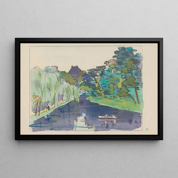 Tempel Isshinji van het theehuis met acht ramen - Akamatsu Rinsaku — ingelijst kunstwerk aan de muur