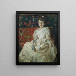 Akseli GallenKallela - Woman on a Rooster Ryijy Rug.webp
