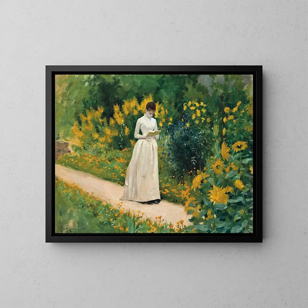 Lezing op het pad naar de tuin - Albert Aublet — ingelijst kunstwerk aan de muur