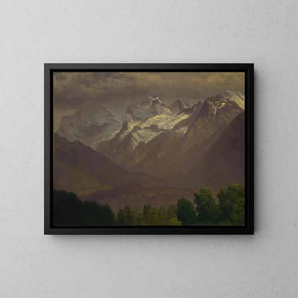 In de hoge bergen - Albert Bierstadt — ingelijst kunstwerk aan de muur