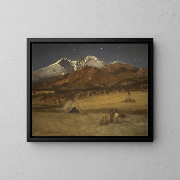 Indianenkampement bij schemering - Albert Bierstadt — ingelijst kunstwerk aan de muur