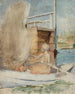 Een vrouw in een boot aan de kade (Casusconflict) - Albert Edelfelt — weergave van het kunstwerk