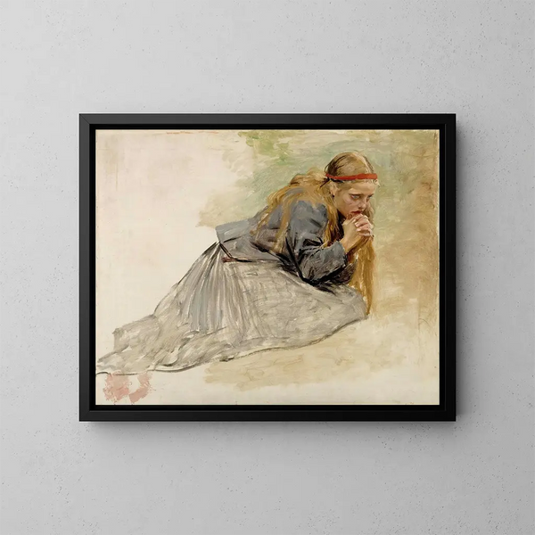 Studie van Maria Magdalena knielend voor Christus en Maria Magdalena - Albert Edelfelt — ingelijst kunstwerk aan de muur