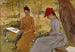 De zusters van de kunstenaar Annie en Berta die slingers vastbinden - Albert Edelfelt — weergave van het kunstwerk