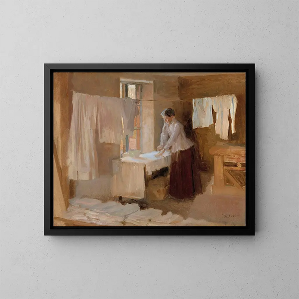Studie van een vrouw die strijkt voor de wasserijen - Albert Edelfelt — ingelijst kunstwerk aan de muur